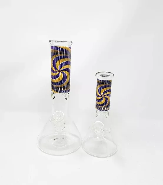 Yellow Purple Swirl Beaker Glass Water Pipe/Bong