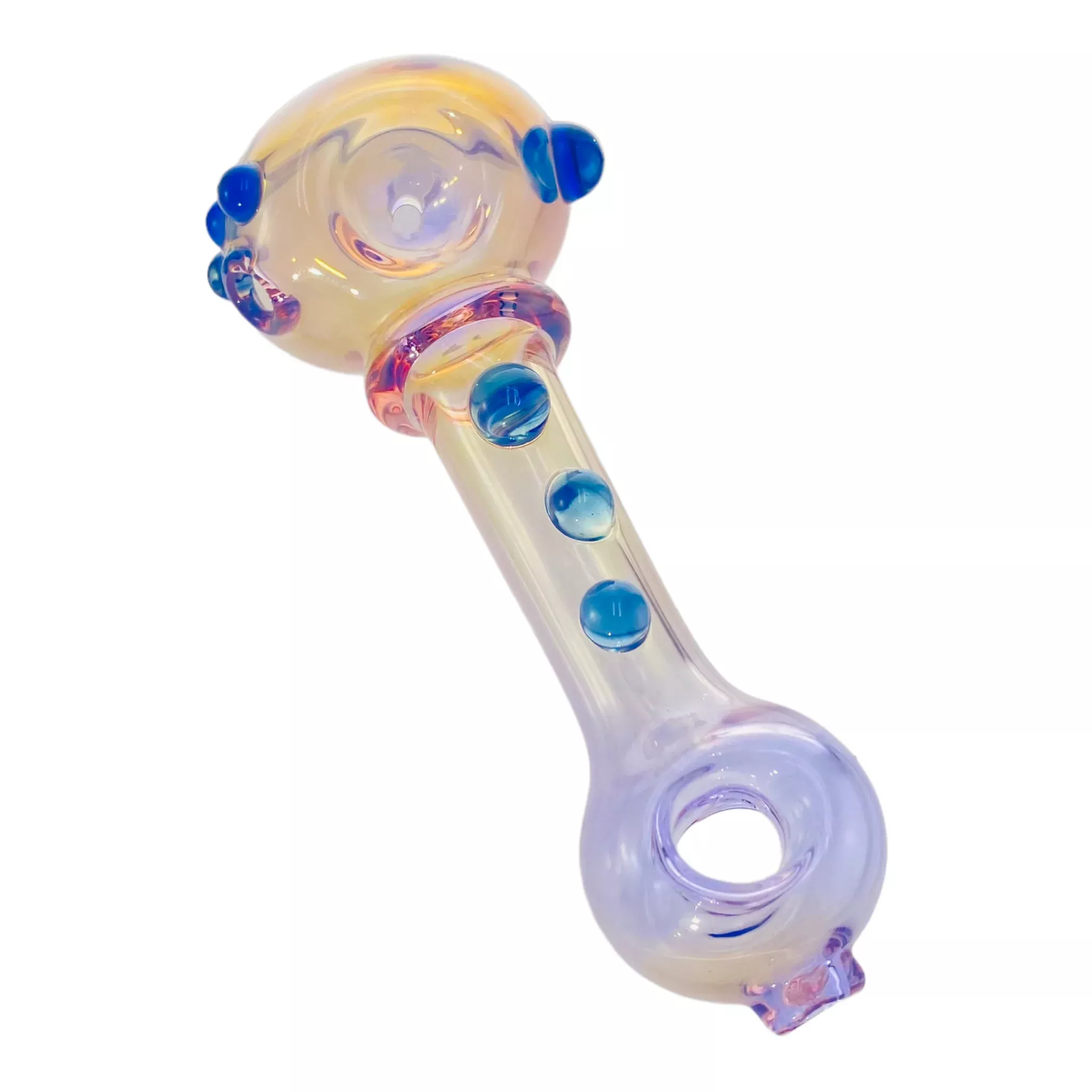 Yellow Silver Fuming Over Purple Glass With Blue Dots Glass Hand Pipe
