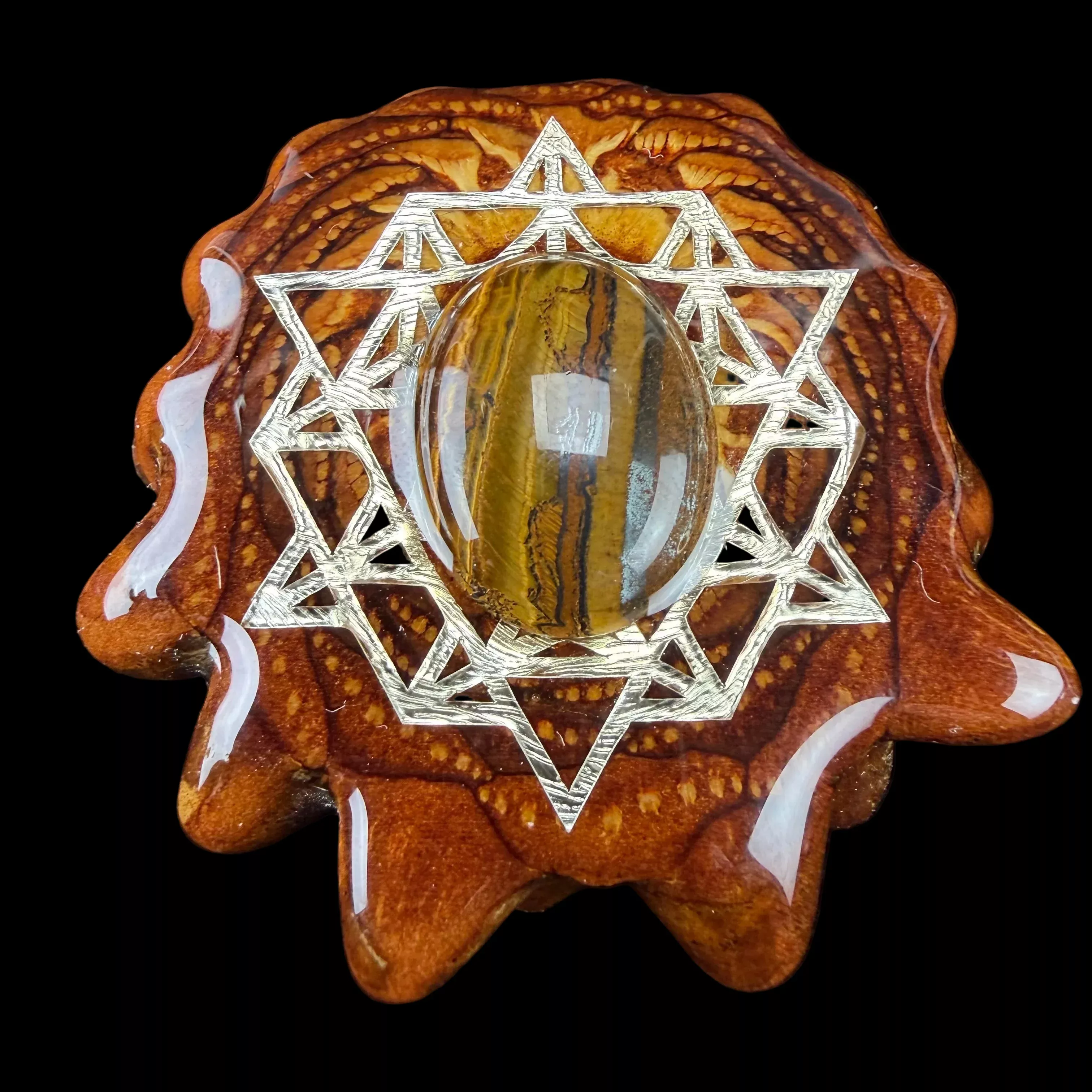 Yellow Tiger's Eye Pendant W/ Silver 64 Star Tetrahedron by Third Eye Pinecones