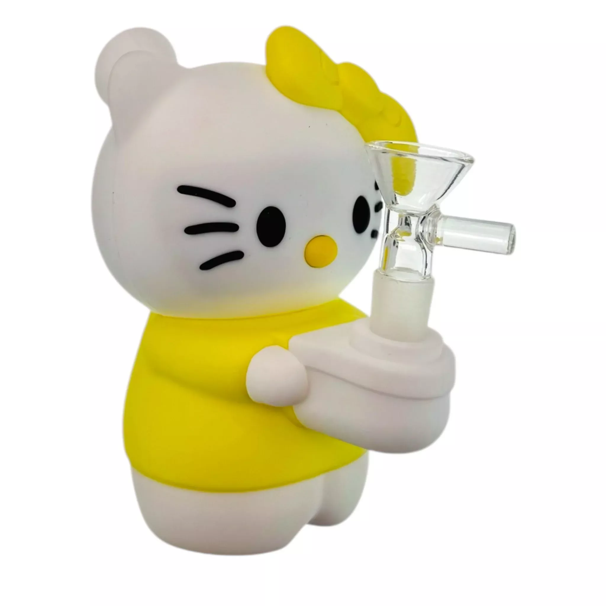 Yellow And White Kitty Silicone Rubber Bong