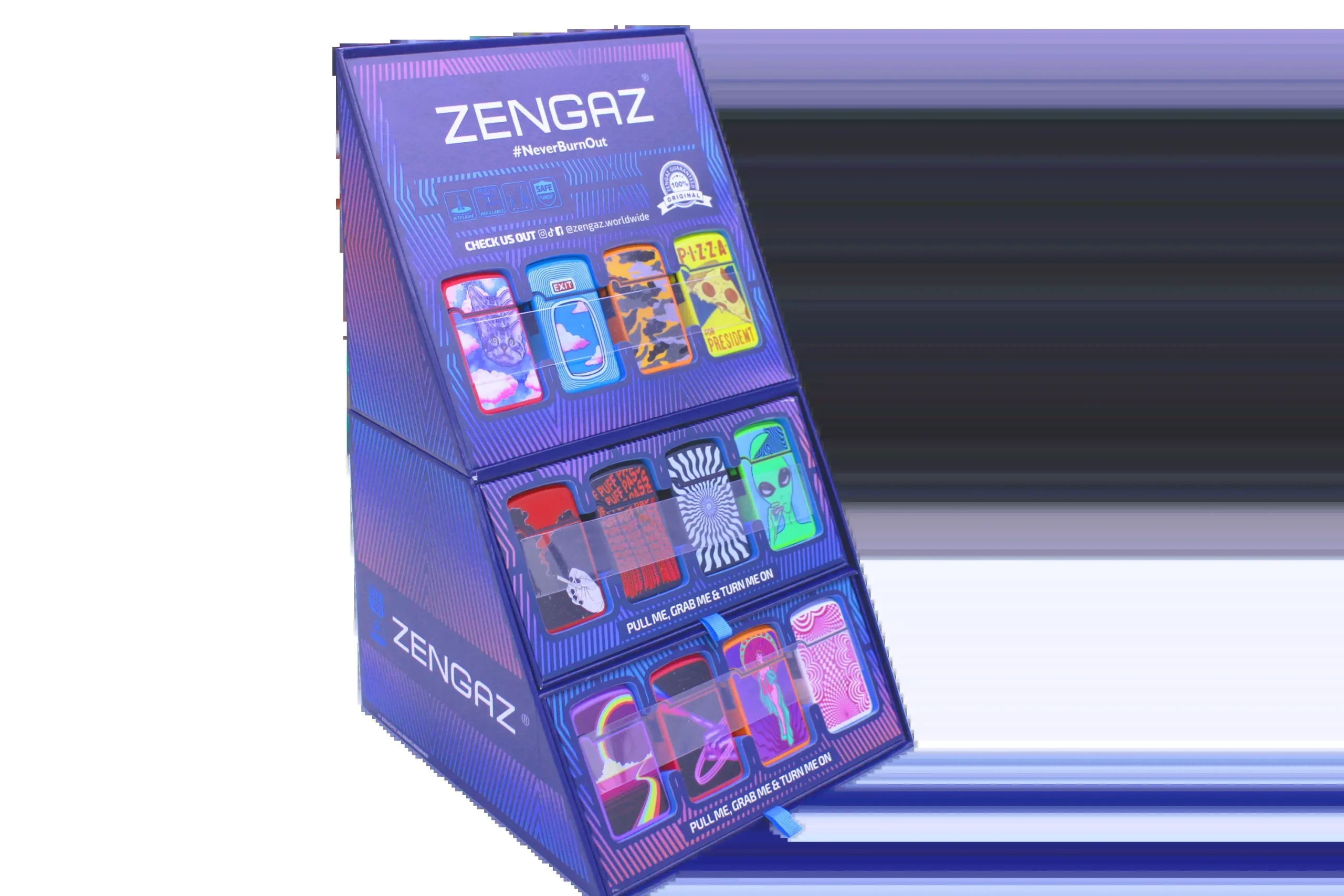 Zengaz Jet Lighters & Cube Display – 48-Count Box