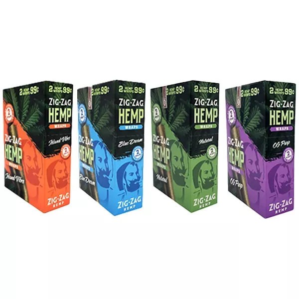Zig Zag Hemp Wraps - Assorted Flavors, Packs of 2, 25 Packs/Box