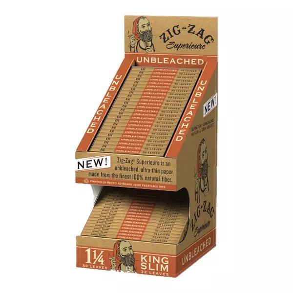 Zig Zag Unbleached 2 Tier Display, 1 1/4 & King Slim